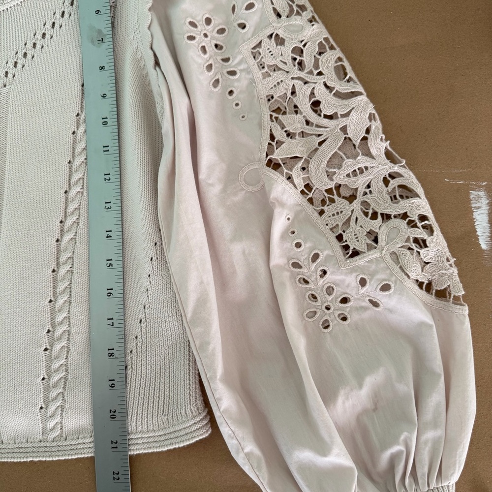 NWoT By Anthropologie Cutwork Puff-Sleeve Sweater women color pearl size Small - Picture 16 of 16
